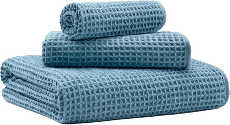 MICROFI New Microfiber Waffle Bath Towels, 3 Pieces, Oversized, Soft, Absorbent, Fast Drying, Lint Free, Includes Bath, Face and Hand Towels - Image 1